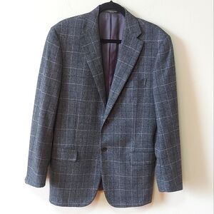 Corneliani Wool Cashmere Blazer Size 50R (40R US) Gray Black Plaid Sport Jacket